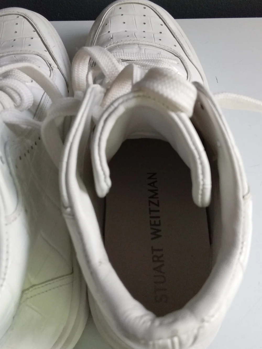 Stuart Weitzman White Croc Embossed Leather High Top Sneakers Platform Shoes